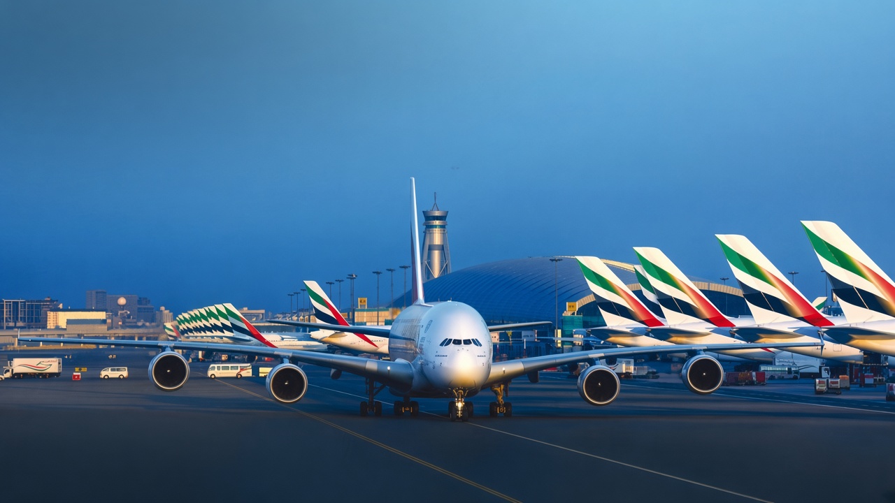 Aviones de pasajeros alineados en la pista de un aeropuerto